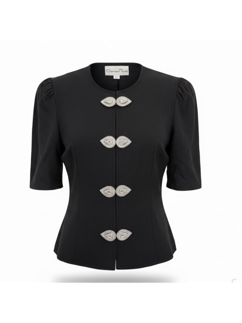 Oscar De La Renta Womens Black Silk Jacket With Beaded Button Accents Size 6